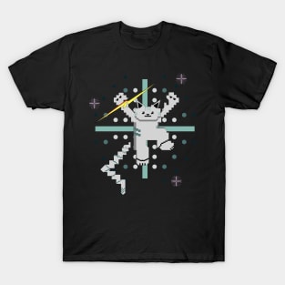 Cat Lightning Retro Gaming Dark Teal Green T-Shirt